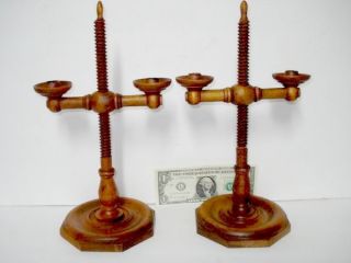 Pr.  Of 19th Century Table Top Screw Wood Adjustable Candle Holders photo