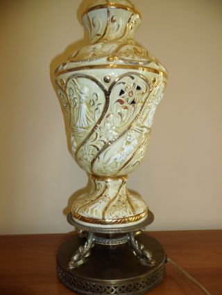 Vintage Capodimonte Figural Table Lamp Gold/white Porcelain Brass Dolphin Base photo