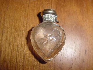 Sterling And Enamel Toppedcut Glass Heart Shaped Perfume Bottle photo