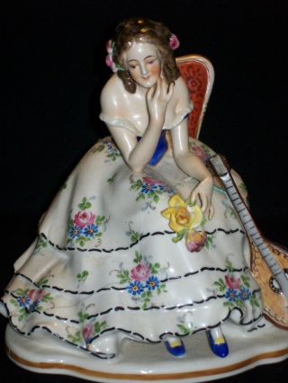 Antique German Porcelain Volkstedt Dresden Lady Musician Figurine Half Doll Rel photo