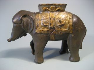 A Fine Old Bronze Elephant Shaped Piggy Bank W/ Gilded Saddle 20th C. photo