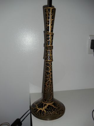 Vintage Art Deco Decorated Wood Hand Spanish Carlos Bas Table Lamp Stand. photo