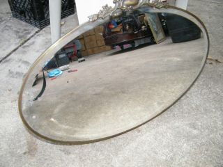 Antique Collectible Oval Beveled Bevel Glass Mirror In Silver Over Brass Frame photo