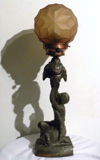 Antique Art Deco Figural Lamp With Globe 22 