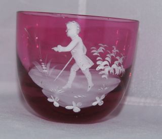 1890s Cranberry Mary Gregory Handblown Tumbler 3 5/8 