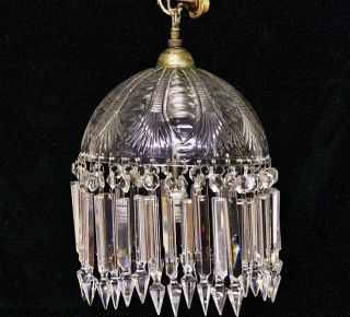 Antique Cut Glass Electric Chandelier Hanging Lamp Light W Long Prisms photo