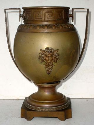 Antique Bradley & Hubbard Brass Oil Lamp Base W/ Heads & Greek Key Decorations photo