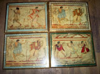 Vintage 4 Tole Florentine Wall Art Plaques Wood Gold Gilt Italian Italy Picture photo