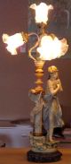 Pair Of Antique L&f Moreau Spelter Lamps,  Boy & Girl,  Collection Francais Lamps photo 3