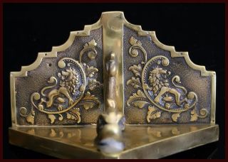 Spectacular Antique French Victorian Bronze Lion / Fish Bookends 19th. photo