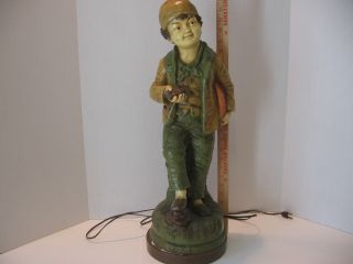 Large Vintage Chalkware Lamp Of A Young Boy photo