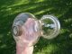 Antique Glass Base For Oil Kerosene Lamp Clear Bubble Glass Old Brass Top Lamps photo 3