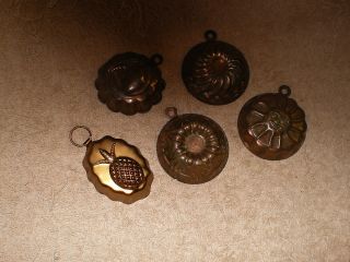 Copper Molds,  Tiny,  Vintage (5) Tin Lined photo
