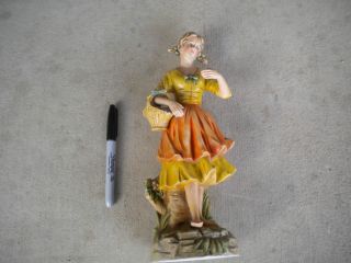 Gorgeous Antique Hand Painted Porcelain Figurine Girl With Basket Signed Vesta photo