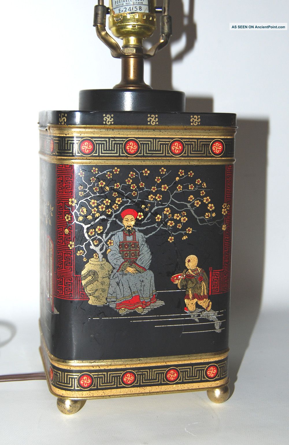 Antique General Store Tea Tin Canister Lamp Japanese Chinese Metalware photo