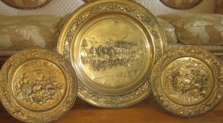 Vintage 3 Unique Brass Wall Plaque Plates Lombard C&a England - Great Buy photo