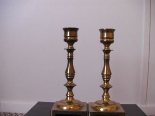 Great Antique Set Of English Brass Push - Up Candlesticks - 7 
