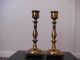 Great Antique Set Of English Brass Push - Up Candlesticks - 7 