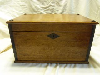 Antique/vintage Oak Wooden Box W/brass Accents For Documents England photo