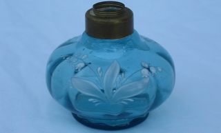 Antique Victorian Blue Enamel Decorated Art Glass Perfume Scent Bottle photo
