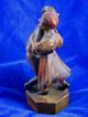 Vintage German Handcarved Wood Figurine,  Dancing Peasant Costume Couple.  Germany Carved Figures photo 4