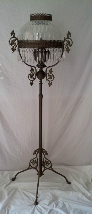 Antique Victorian Style Kerosene/oil Floor Lamp Brass John Scott Made In England photo