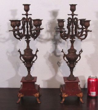 Pair Of Antique French Louis Xv Rococo Marble & Bronzed Candelabra Candlesticks photo
