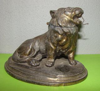 Antique Ink Well Watch Holder Stand Lion Look photo