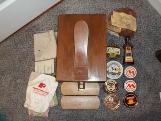 Vintage Amcrest Dovetailed Wooden Shoe Shine Box Made In Italy With Extras photo