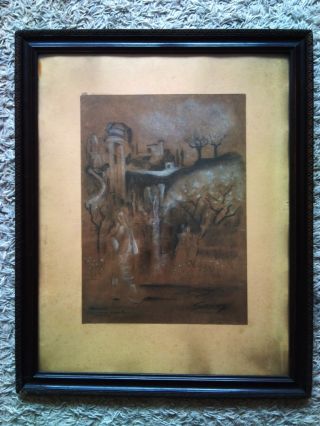 Gulacsy Lajos Hungarian Painter Antique Coal,  Chalk Drawing On Paper photo