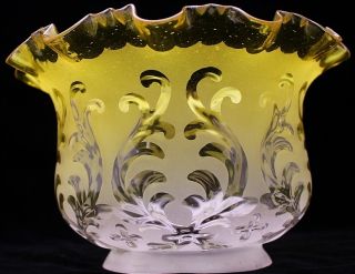 Fine Large C1890 Victorian Canary Yellow Glass Parlor Oil Lamp Gas Fixture Shade photo