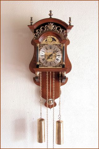 Vintage Dutch Wuba Warmink Mahogany Wood Sallander With Lunar Phase Wall Clock photo