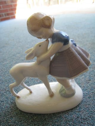 Adorable Vintage Carl Schneider Girl Kissing Fawn Figurine Nr photo