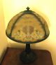 Exc Arts & Crafts Bradley Hubbard Lamp Mkd Reverse Painted Ribbed Shade Tulips Lamps photo 1
