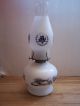 Vintage Eagle Milk Glass Currier Ives Horse Farm Oil Lamp Early American Chimney Lamps photo 2
