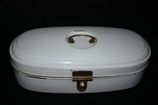 Antique Enamelware Bread Box Graniteware White 1920 ' S photo