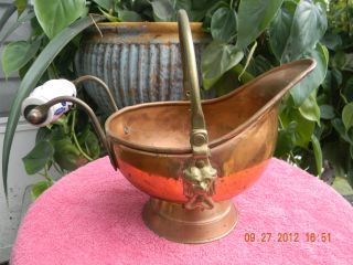 Antique Copper Bucket W/blue Porcelain Handle - Great Coppersmith Work photo