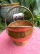 Antique Copper Bucket W/blue Porcelain Handle - Great Coppersmith Work Metalware photo 3