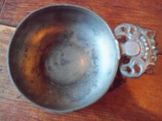 Antique Pewter Porringer,  Spun Bowl,  Signed On The Back Of The Handle,  I C photo