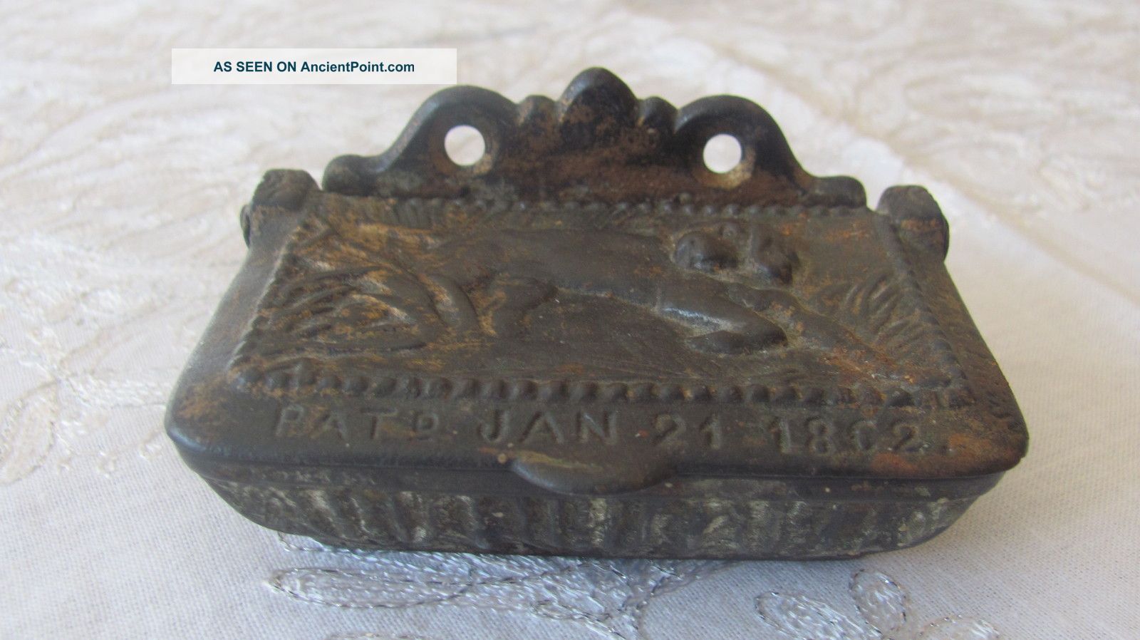 Antique Cast Iron 1860 ' S Match Safe Holder Hunting Dog Metalware photo