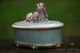19th C.  Porcelain Trinket Box With Recumbent Dog & Puppies To Lid Boxes photo 7