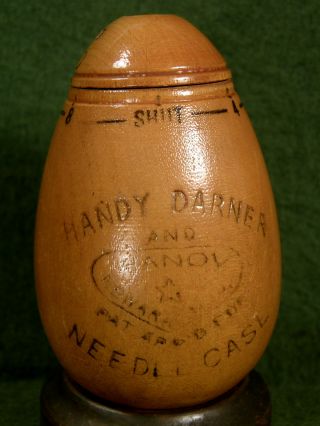 Vintage Treenware Handy Darner And Needle Case Newark Nj Egg Shape photo