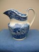 Antique Blue - White Transferware Scene Porcelain Water Pitcher~rooster Chickens Pitchers photo 1