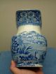 Antique Blue - White Transferware Scene Porcelain Water Pitcher~rooster Chickens Pitchers photo 3