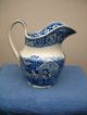Antique Blue - White Transferware Scene Porcelain Water Pitcher~rooster Chickens Pitchers photo 6
