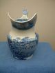 Antique Blue - White Transferware Scene Porcelain Water Pitcher~rooster Chickens Pitchers photo 7