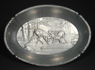 Vintage French aluminum Bread Tray,   stag Battle photo