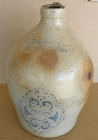 F.  H.  Cowden Pennsylvanian One Gallon Semi Ovoid Decorated Stoneware Jug photo