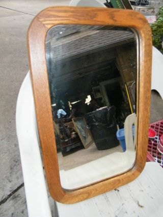 Antique Beveled Bevel Glass Mirror In Oak Frame 22 