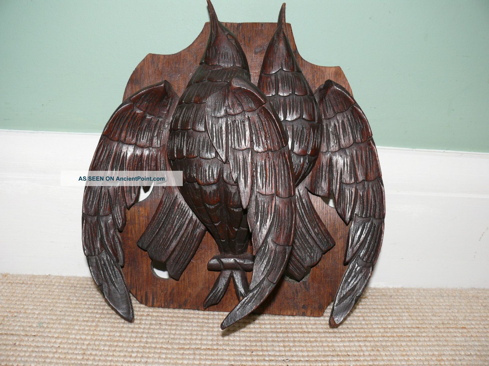 19thc Black Forest Oak Carved Plaque With Birds Other photo